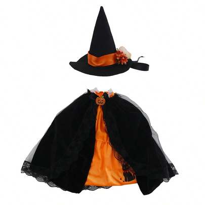Elegant Pumpkin Witch Goose Outfit 23-Inch Porch Goose Black Cat Dress With Matching Hat For Party Garden