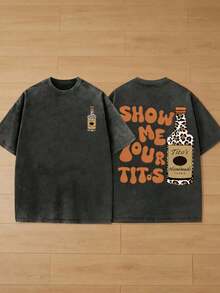 Summer Essentials Graphic TeesRetro Style, Tito's Vodka Lovers, Leopard Print, Washed Double-Sided Printed Retro T-Shirt, Retro Loose T-Shirt, Men's Casual T-Shirt, Cool Graphic Design T-Shirt, A Must-Have For Street Style Enthusiasts. - Black - View 1