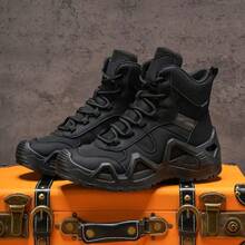 Men's Tactical Hiking Boots, Solid Color Thick Anti Slip Sole Durable Traction Shoes For Mountain Climbing & Daily Outdoor Use - Black - View 4