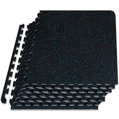 ProsourceFit Rubber Top Exercise Puzzle Mat ½-Inch 24 SQFT 6 Tiles EVA Foam Interlocking Tiles for Home Gym Protective Flooring for Equipment and Workouts Blue