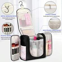 Bolsa de aseo colgante de gran capacidad bolsa organizadora de viaje de alta calidad para hombres y mujeres Duradera impermeable de nailon para baño ducha bolsa de maquillaje para artículos de tocador cosméticos brochas negro Snow Black - Nieve negra - Ver 3
