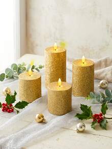 3 pièces Bougies piliers sans flamme avec minuterie et télécommande, bougies à paillettes dorées fonctionnant à piles, convient pour Noël, Halloween, Fête des Mères, Saint-Valentin, table à manger, demande en mariage, anniversaire - or - Voir 2