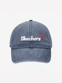 Skechers Mũ lưỡi trai denim mài, kiểu dáng retro, unisex. - Màu xanh bụi bặm - Xem 1