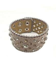 1pc Punk Rhinestone Studded Wide Leather Cuff Bracelet, Vintage Western Wasteland Style, Suitable For Parties, Music Festivals, Street Wear - Dots - View 12