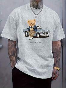 Camiseta de Hombre Talla Grande 100% Algodón con Lindo Patrón de Oso de Peluche y Coche, Diseño Clásico de Club, Camiseta Casual Cómoda de Manga Corta en Verano, TALLA GRANDE - Negro - Ver 7