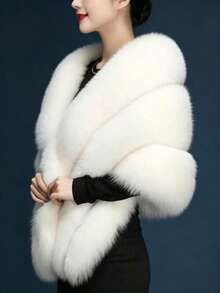 1pc New Fashionable Versatile Faux Fox Fur Shawl, Bridal Wedding Shawl, Solid Color Faux Fur Suitable For Daily Wear - White - View 4