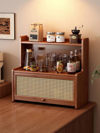 Natural Bamboo Storage Rack, Double-Layer Bamboo Kitchen Organizer With Dust Cover, Spice Jar Rack, Countertop Storage Rack, Suitable For Cups, Condiments, Books, And Flower Pots - Multi-Functional Storage Rack, Perfect For Home And Office Use.