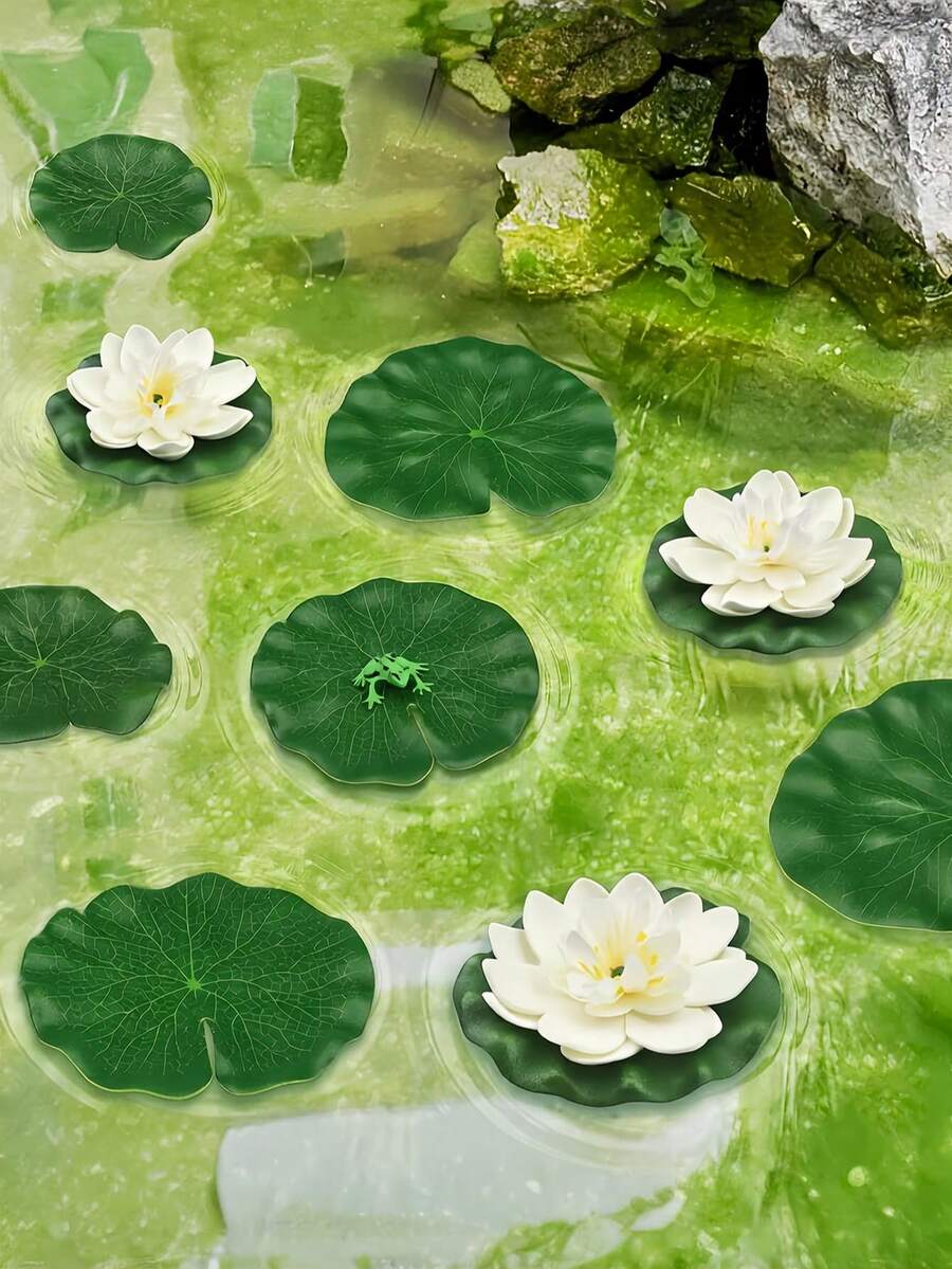 5/10件人造荷花裝飾，仿真荷葉，DIY，適用於池塘、魚缸、水族箱、游泳池、水景裝飾，可漂浮在水面，完美適合節日、派對、聖誕節、感恩節裝飾