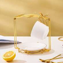 Minimalist Mug Hook, Foldable Cup & Saucer Iron Rack, Niche Design Black/Gold Foldable 6-Cup Rack - Multicolor - View 8