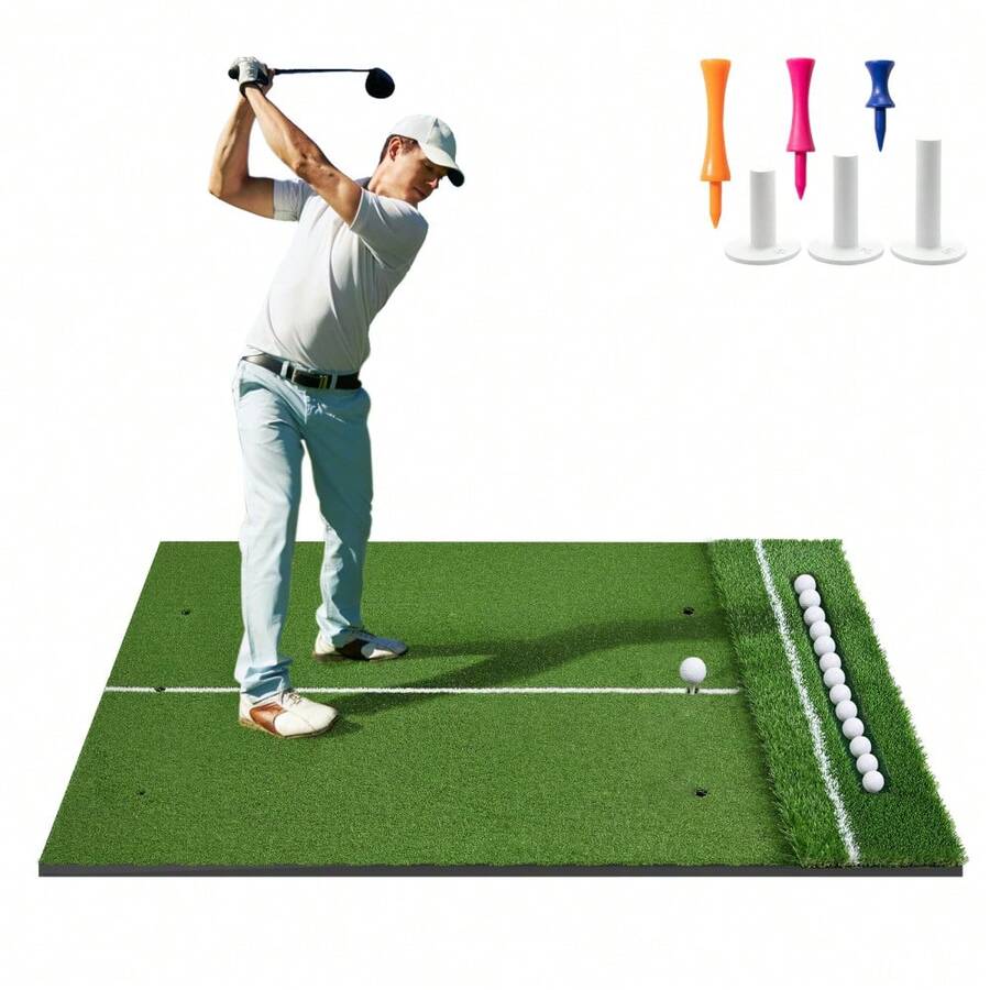 CuisinSmart Golf Hitting Mat With Integrated Ball Tray,50mm Extra Thick Dual-Turf Golf Practice Mat For Indoor Outdoor Backyard, Professional Swing Alignment Aid & 3 Rubber Tees Included - 6x4ft 50mm - View 1