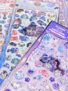 Cute Animal Cartoon Embossed Stickers, Decorative Stickers For Phone Cases, Cups, Toys, Transparent Phone Cases, Retro Rabbit Holographic Solid Embossed Cartoon Stickers, Cute Bubble Gum 3D Crystal Decorative Stickers - Multicolor - View 6
