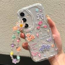 适用于三星 Galaxy S25 Ultra、S24 FE、A56、A16-5G、A17 的花卉蝴蝶图案手机壳，配有彩色串珠链和挂绳，也适用于三星 A15/A05s、S24/S24 Ultra、A36/A35-5G（米色图案）、A54/A55-5G/S25（带串珠链）、S22 Ultra/S23/A26。 - 透明殼 - 查看 5