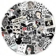 50pcs Y2K Style Black & White Girl Graffiti Stickers, Suitable For DIY On Water Bottles, Computers, Notebooks, Phones, Luggage, Refrigerators, Storage Containers, Etc. - A - View 1