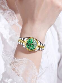 1件女士时尚休闲镶钻罗马数字表盘优雅石英手链腕表，不含表盒 - 彩色 - 查看 5