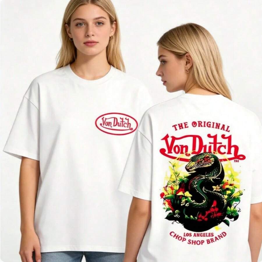 1PC Women's Double Side Print Von Ditch Dragon Floral Design Red And Green Print Fabric Soft & Skin-Friendly Unisex Style Gifts For Spring Festival, Valentine's Day, St. Patrick's Day & World Cup-Van Dutch Dragon Print Women T Shirt Classic Americana Style Graphic,Summer Outfits,Vacation Outfits Women,Summer Outfits For Women,Summer Tops,St Pattys Day Outfit,Easter Outfit Women Summer Tops Summer Clothes Shirts Summer Graphic Tees Women T Shirts Summer Outfits For Women Vacation Outfits Women  Tropicoqueta Outfits Tropical Outfits For Women Going Out Tops Women Tropical Outfits For Women Going Out Tops T Shirts Women Summer Top Graphic Tees Women 4th Of July Outfit Women Summer Tops Y2k 4th Of July Oversized T Shirt Streetwear Women - White - View 1