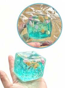 Ocean Transparent Cube Squishies, This Soft Squeeze Toy You Need! This Wonderfully Squishy Toy With Teal Gel, Seashell & Star Glitter Inside, Relieves Adult Stress, Ideal Desktop Decor & Small Gift For Office, Home And Adult Parties - Multicolor - View 4