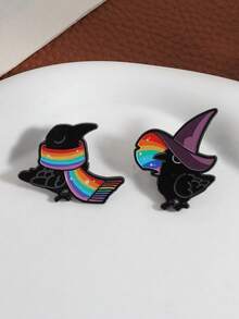 一套魔法渡鸦珐琅徽章，彩虹女巫帽和围巾金属胸针，时尚翻领徽章，背包衣服饰品，送给朋友的礼物 - 彩色 - 查看 9