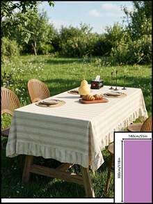 1pc Striped Ruffled Tablecloth, American Farmhouse Style Minimalist Decor, Suitable For Dining Table, Coffee Table, TV Stand, Entryway, Parties, Weddings, Picnics, Home Decor, All Seasons - Apricot - View 21