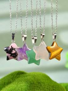Yumfeel Collier étoile coloré à la dopamine avec pendentif en améthyste naturelle et quartz rose, élégant et doux, convient pour le port quotidien, les vacances, les sorties, les cadeaux de fête - Multicolore - Voir 2