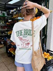 1件女士夏季圆领短袖T恤，“THE BRIDE, EST. 2026”印花图案，休闲白色 - 白色 - 查看 5