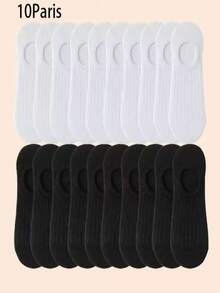 5/10/18 Pairs Women's Cotton No-Show Socks, Round Opening Solid Black White Grey Thin Low Cut Socks, Soft Comfortable Breathable For All Seasons - White - View 9