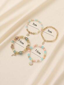 Bộ 4 vòng tay hạt cườm hình vỏ sò, ngọc trai và sao biển, kiểu dáng boho, thích hợp cho nữ, đi nghỉ mát, mặc thường ngày, họa tiết vỏ sò ngẫu nhiên, món quà tuyệt vời. - Nhiều màu - Xem 4