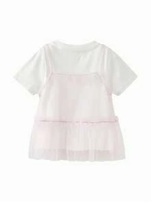 mini bala Girls Baby Short Sleeve Tee, Soft Breathable Mesh Layered Summer Top 2026 - 珍珠白 - 查看 5