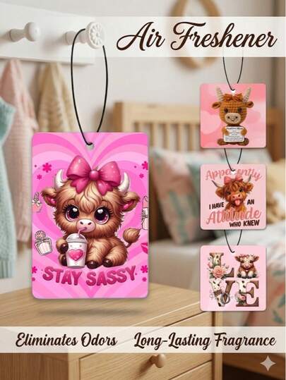 مبخر هواء على شكل بقرة عالية الأرض، معلق لتنقية هواء السيارة، معطر للخزانة، كيس عطري بنكهة طبيعية على الطراز الغربي، معطر سيارة طويل الأمد، بديل مبخر بدون لهب، رائحة فراولة للسيارة الجديدة. مناسب لاكسسوارات السيارة والخزائن المنزلية والخزانات والحقائب والرفوف. هدية مثالية للسيدات وعيد الأم والتخرج والسفر والزفاف والاستخدام اليومي.