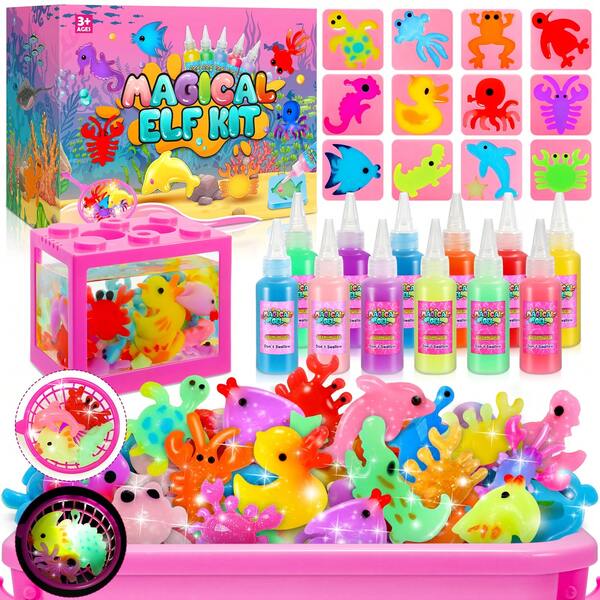 Magical Water DIY Craft Kit: Glow-In-The-Dark Glitter Ocean Animal Molds – Educational Toy Gift For 3 4 5 6 7 8 Ages Kids