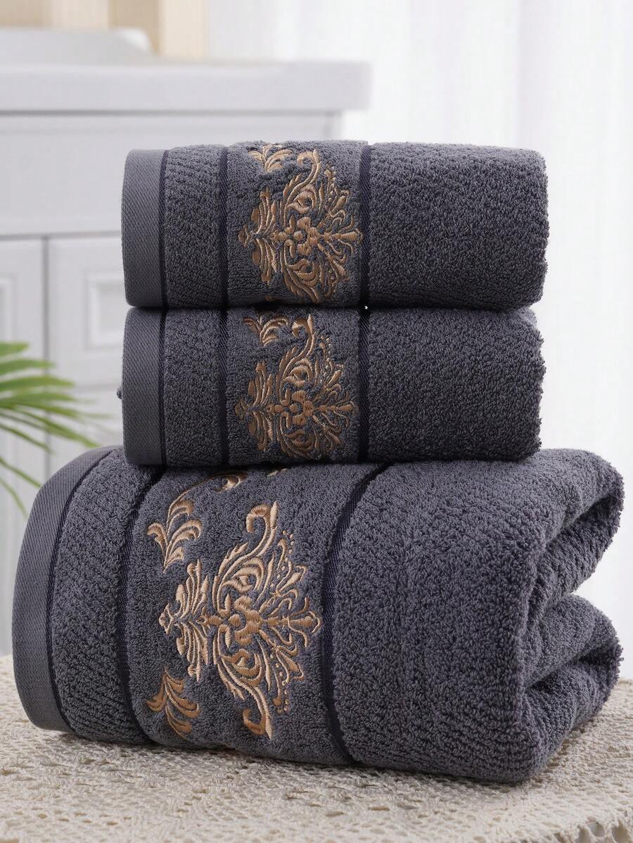 QIBHI 1/2/3件可選，純棉毛圈浴巾，刺繡歐洲花卉圖案，柔軟吸水浴室毛巾或浴巾，適用於浴室、酒店、健身房、旅行、禮品、返校、居家必需品、毛巾、護膚