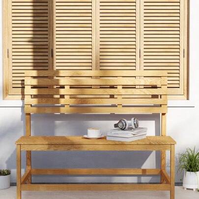 Banco de jardim de madeira com 2 lugares, resistente às intempéries e aos raios UV, com encostos conversíveis, suporta até 240 kg, ideal para varanda, terraço e jardim, com dimensões de 110 x 61 x 89 cm e acabamento em teca.