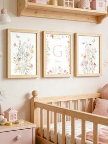 3 件套个性化姓名定制墙面艺术野花帆布海报粉色花卉挂画青少年房间装饰女孩卧室墙面装饰幼儿园装饰海报生日圣诞节礼物无框，适合乔迁新居、旅行收纳等场合 - 粉色 - 查看 11