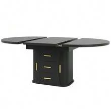 Extendable Dining Table, Dining Table, Kitchen Table, Round Dining Table, Extends To Oval, 118-158 Cm, Seats Up To 6 People, Three-Tier Storage, Walnut - Black - View 10