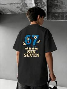 Áo thun ngắn tay in hình số hoạt hình tối giản ngộ nghĩnh dành cho bé trai, thích hợp mặc thường ngày và đi học, quần áo học sinh. - màu đen - Xem 6