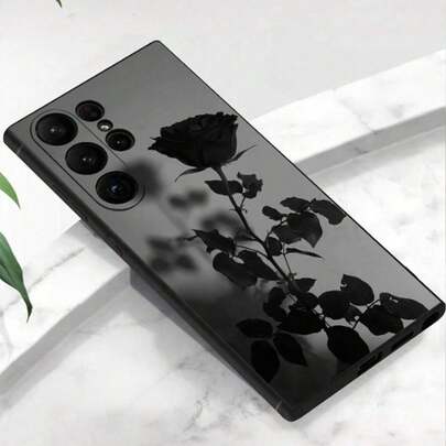 花朵图案 1 件装 高级黑色玫瑰防摔防滑手机壳 兼容 Galaxy A04e/A05s/A13/A14/A15/A34/A35/A50/A52/A53/A54/S21/S22/S23/S24/S25/S25Ultra/24fe