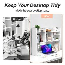 WEAPACKHK Wooden Desktop Bookshelf Organizer With 7 Compartments Large Capacity Storage Rack Multi Functional Desk Shelf For Dorm Bedroom Study Office White - Hình chữ nhật - Xem 3