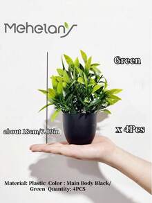 MEHELANY 4/1件装绿色仿真迷你盆栽，塑料材质，18厘米黑色花盆，迷你仿真植物，适合家居、办公室、餐桌、农舍、庭院、浴室装饰，也可用于家庭婚礼户外派对桌架装饰，春夏装饰，可作为送给女友、母亲或女孩的礼物。 - 黑色 - 查看 4