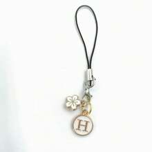 1pc White Cherry Blossom Round Letter A-Z Pendant Phone Charm - White - View 32