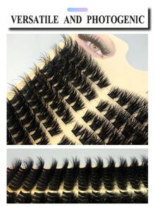 196片/14排 0.05毫米 柔软貂毛假睫毛 8-16毫米混合长度 3D 俄罗斯浓密假睫毛 化妆品 黑色黄色盒子 假睫毛簇 - D - 查看 2