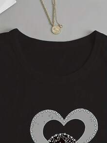 Long-Sleeved T-Shirts With Three Hearts - Black - View 4