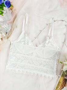 Lace Trim Cropped Camisole - White - View 12