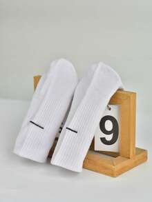 1 đôi/5 đôi tất cotton trơn màu, dài đến bắp chân, thích hợp cho nữ, thoáng khí, mềm mại, thoải mái, màu đen trắng, phù hợp để mặc hàng ngày, ở nhà, văn phòng, trường học, thể thao. - trắng - Xem 4