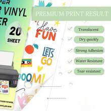 20 Sheets Printable Vinyl Sticker Paper, Translucent A4 (21.08X29.72 Cm) 65% Clear Self-Adhesive Sheets, Quick-Dry Vivid Colors Decal Paper, Tear-Resistant For Inkjet Printers - A4/20 Sheets Transparent - View 8