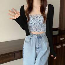 Áo khoác cardigan mỏng nhẹ, áo choàng ngắn bằng chiffon viền bèo nhún dành cho nữ, phù hợp với váy, mùa xuân/thu sớm, áo kiểu mùa hè. - màu đen - Xem 3