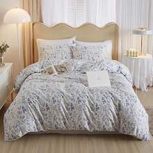 3 Pieces Duvet Cover Queen Size White Bedding Duvet Cover With Blue Floral PrintSoft Cotton Coquette Bedding Comforter Cover Boho Style Aesthetic Queen Bedding Set With Zipper Closure 4 Ties - Họa tiết hoa phong cách Boho 01 - Xem 8