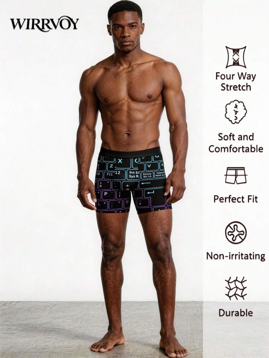2 chiếc quần boxer in hình bàn phím nhiều màu sắc, chất liệu mềm mại, thoải mái, co giãn, thích hợp mặc hàng ngày, làm quà tặng kỷ niệm, ngày Valentine, sinh nhật, quà cưới cho bạn bè, bạn trai, chồng. - Nhiều màu - Xem 1