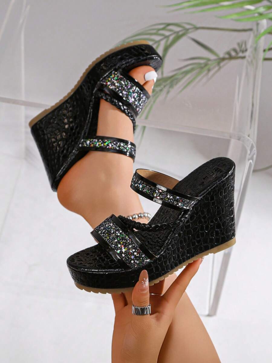 Women's New Summer Waterproof Platform Wedge High Heel Sandals - Hitam - View 1