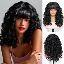 18 Inch Glueless Curly Wig With Bangs, Big Fluffy Synthetic Fiber Wig Suitable For Cosplay And Daily Wear, Halloween - Multicolor - View 3