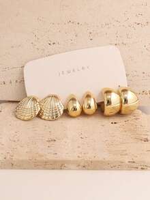 4-16pcs Starfish Textured Asymmetric Leaf Earrings, Suitable For Party, Banquet, Travel, Wedding, Vacation, Daily Wear, Jewelry Gift - Gold - View 12