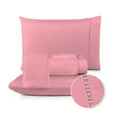 Fitted Sheet Set With Elastic + Pillowcase, 400 Thread Count Percale Flex Luxury, Peach Touch, Single, Full, Queen, King - Rose - View 4